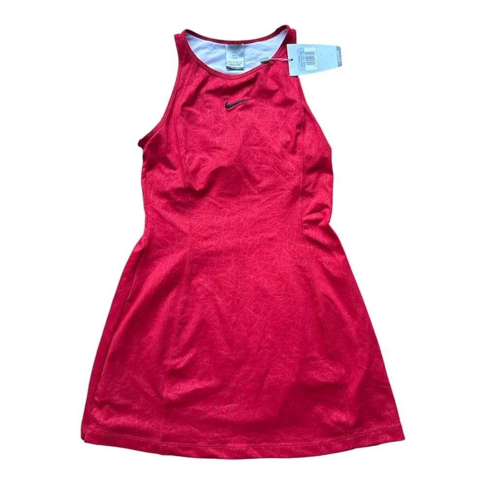 Nike Court Red Scribble Print Dri-FIT Tennis Dress Womens XS Racerback NWT